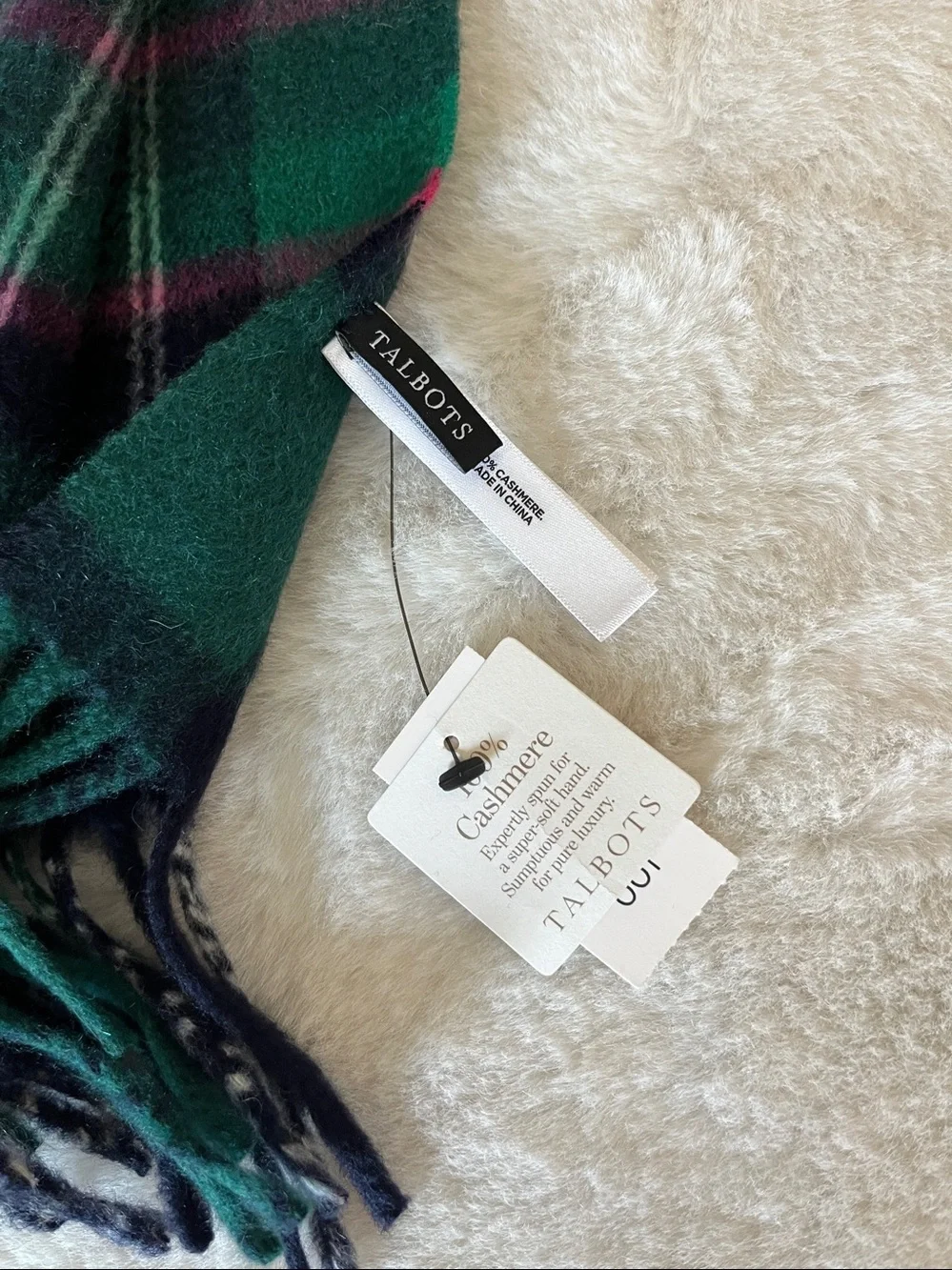 New! Talbots 100% Cashmere Plaid Scarf 72”X18”
